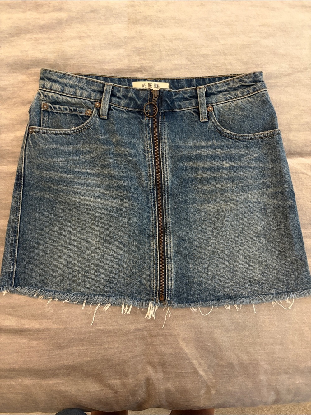 We The Free Medium Blue Zip-Front Denim Mini Skirt